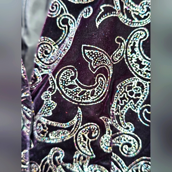 Vintage Norton McNaughton Velvet Velour Silver Shimmer Embroidery Button Up Vest - Picture 11 of 14